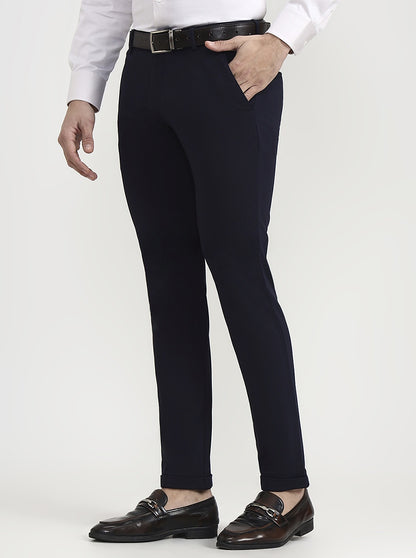 Navy Blue Solid Slim Fit Club Wear Trouser | Greenfibre