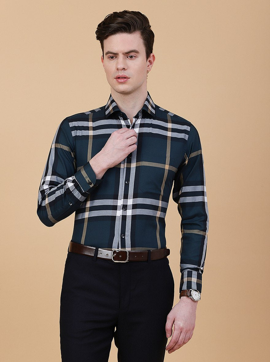 Green Checked Slim Fit Formal Shirt | Metal