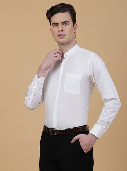 White Solid Slim Fit Formal Shirt | Metal