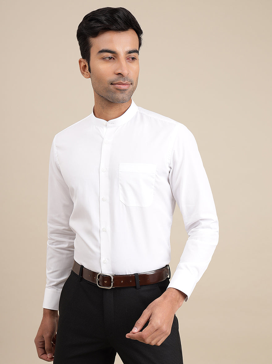 White Solid Slim Fit Formal Shirt | Metal