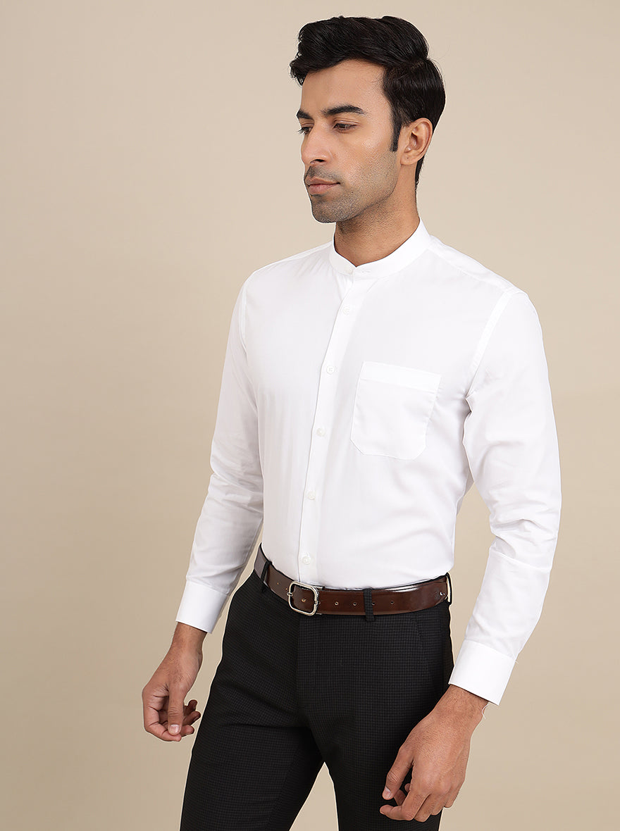 White Solid Slim Fit Formal Shirt | Metal
