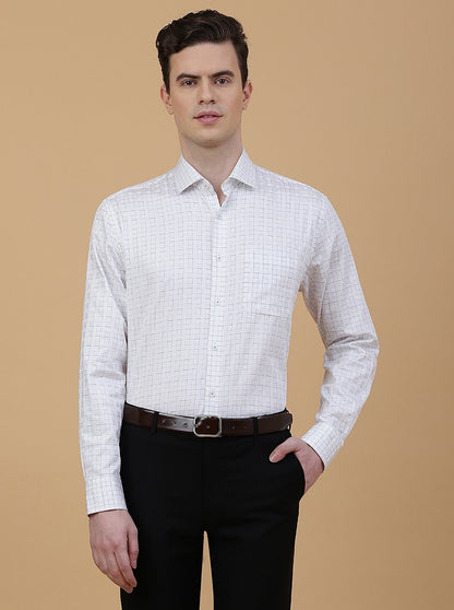 White Checked Regular Fit Formal Shirt | JadeBlue