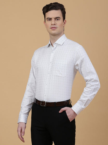 White Checked Regular Fit Formal Shirt | JadeBlue