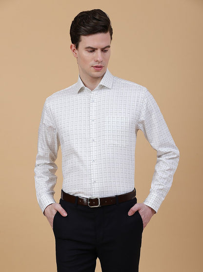 Off-White Checked Regular Fit Formal Shirt | JadeBlue