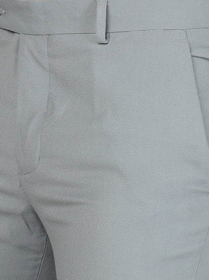 Steel Grey Solid Super Slim Fit Formal Trouser | Greenfibre