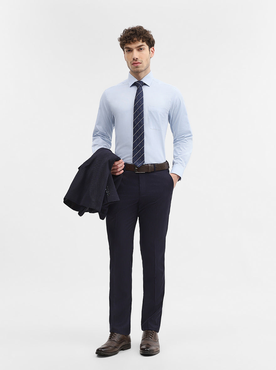 Blue Solid Regular Fit Formal Shirt | JadeBlue