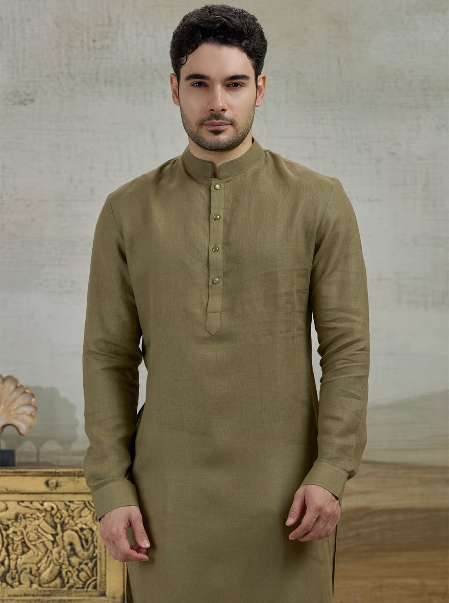 Green Solid Kurta Pajama | Virasana