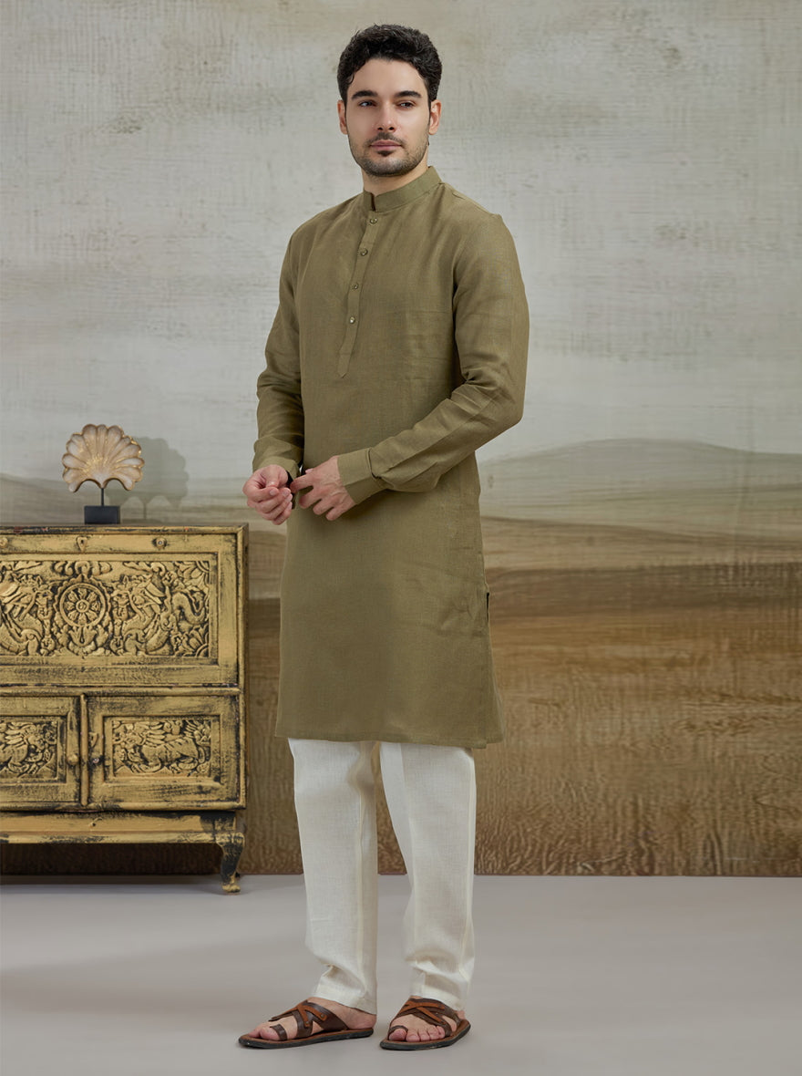 Green Solid Kurta Pajama | Virasana