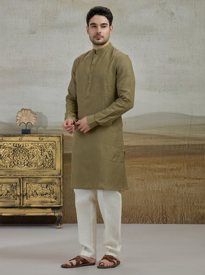 Green Solid Kurta Pajama | Virasana