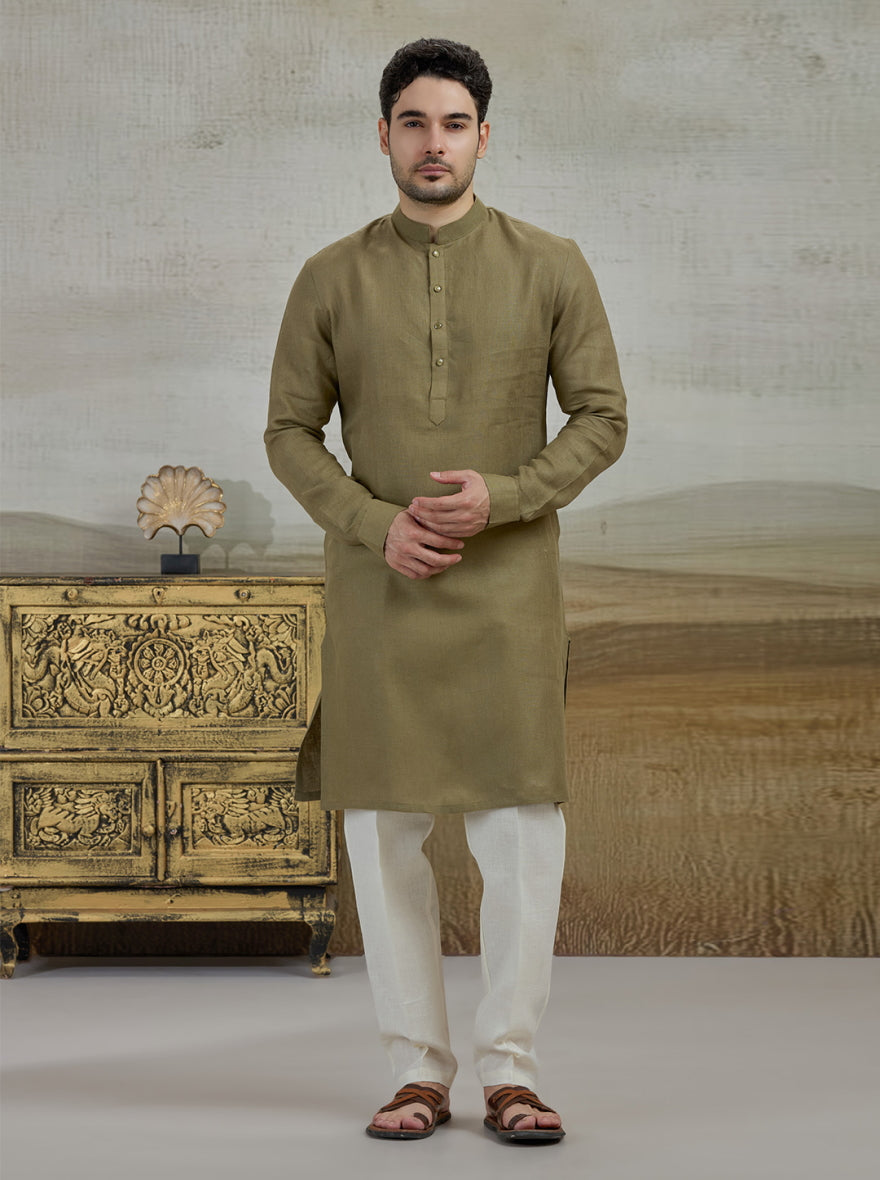 Green Solid Kurta Pajama | Virasana