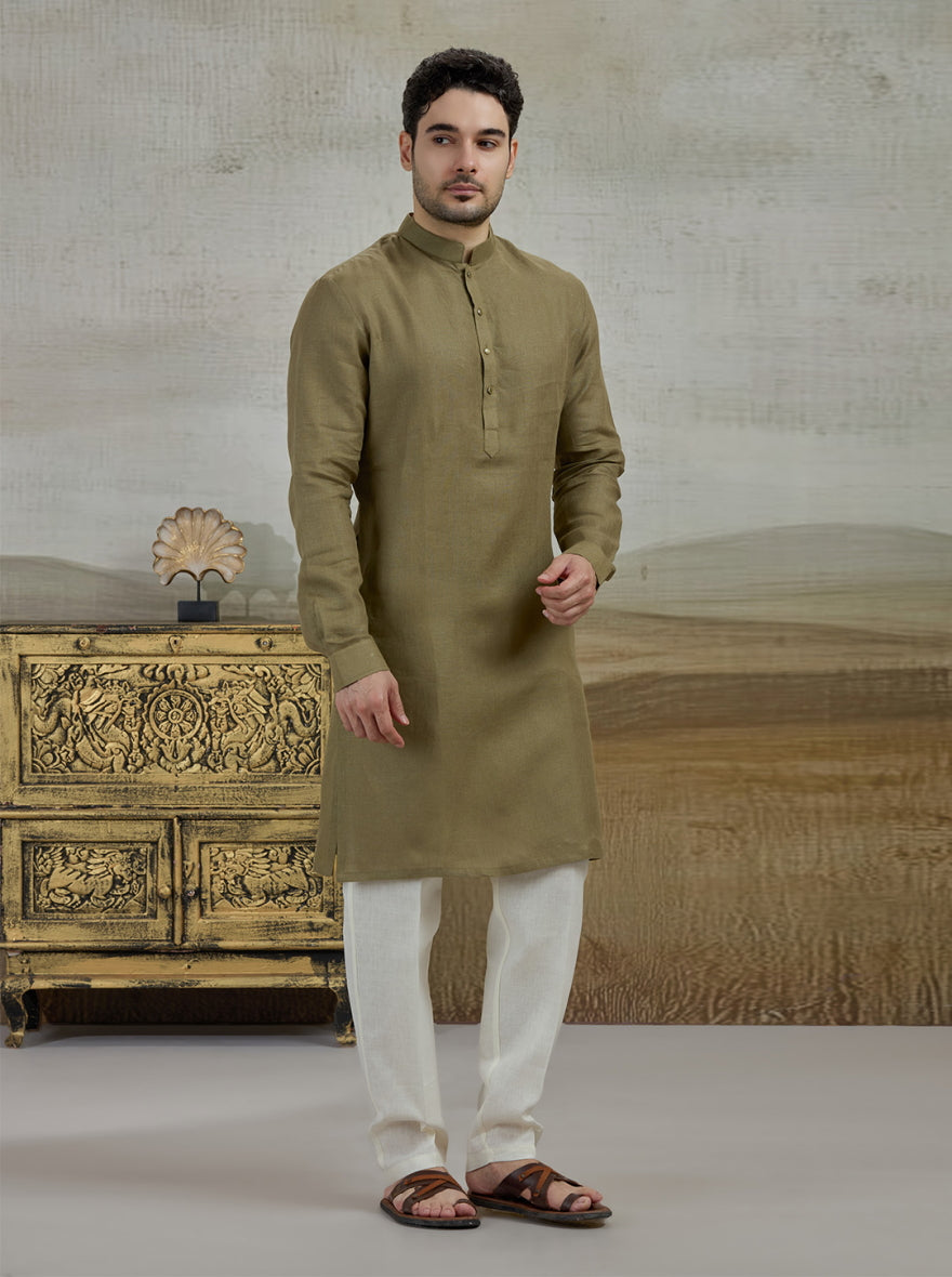 Green Solid Kurta Pajama | Virasana