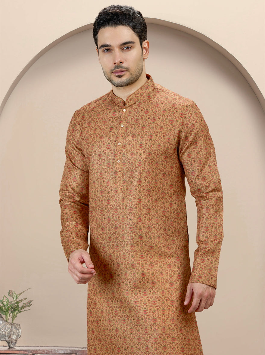 Khaki Printed Kurta | The Kurta Company