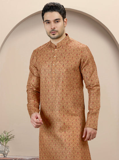 Khaki Printed Kurta | The Kurta Company