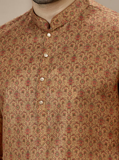 Khaki Printed Kurta | The Kurta Company