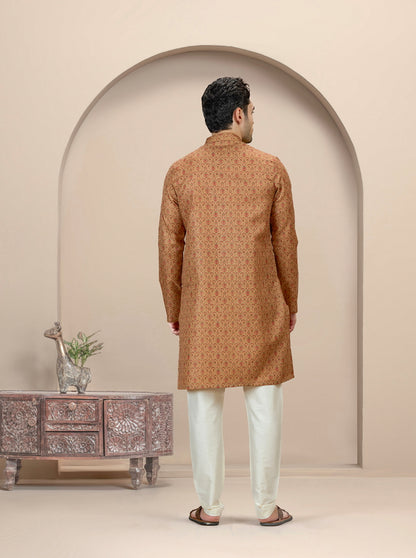 Khaki Printed Kurta | The Kurta Company