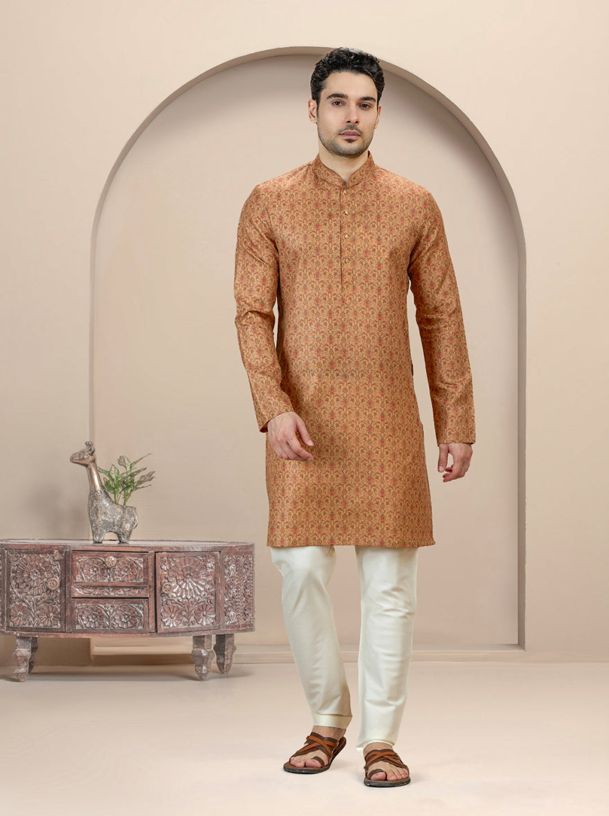 Khaki Printed Kurta | The Kurta Company