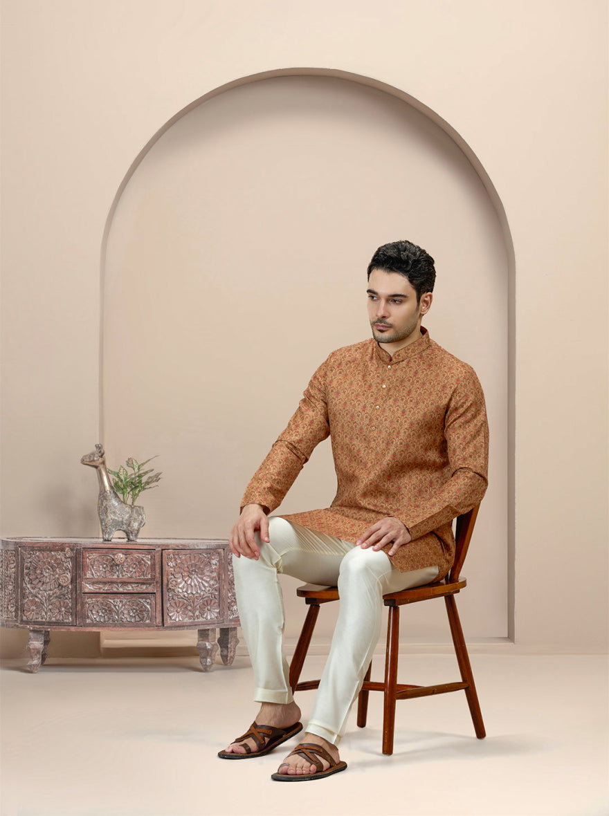 Khaki Printed Kurta | The Kurta Company