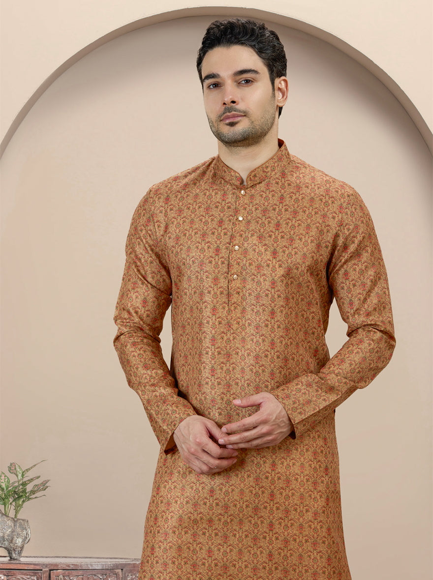 Khaki Printed Kurta | The Kurta Company