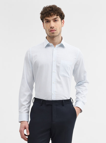 White & Blue Checked Regular Fit Formal Shirt | JadeBlue
