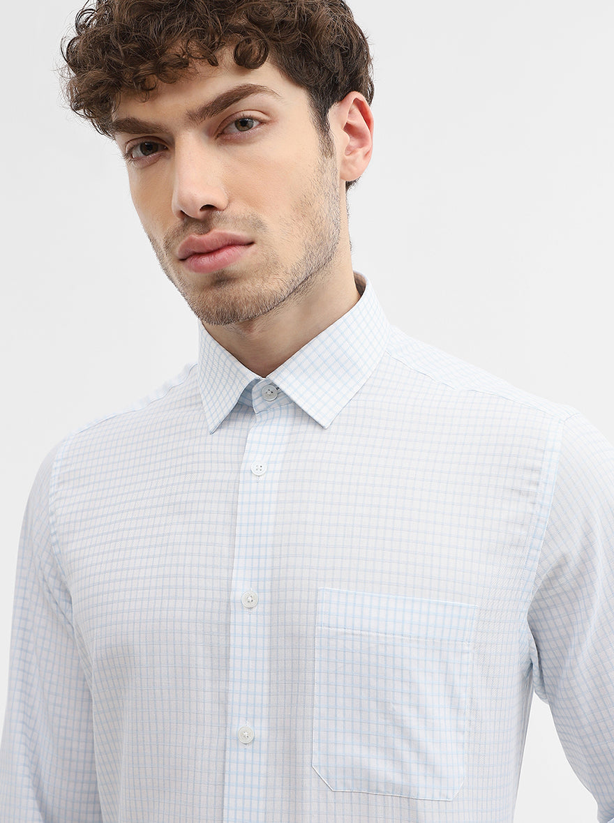 White & Blue Checked Regular Fit Formal Shirt | JadeBlue