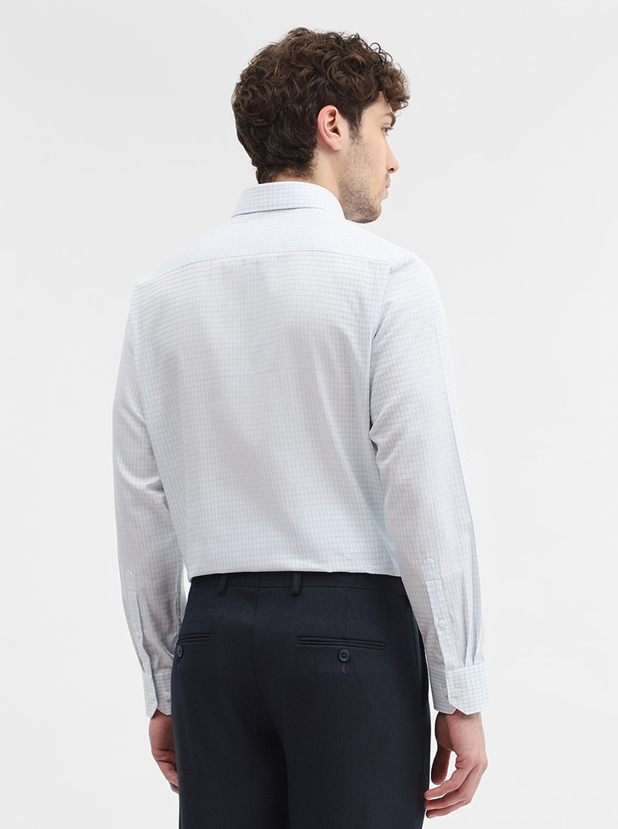 White & Blue Checked Regular Fit Formal Shirt | JadeBlue