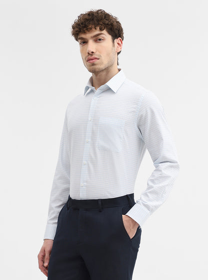 White & Blue Checked Regular Fit Formal Shirt | JadeBlue