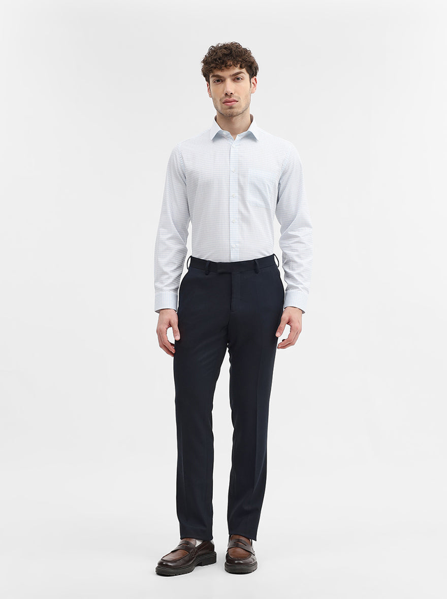 White & Blue Checked Regular Fit Formal Shirt | JadeBlue