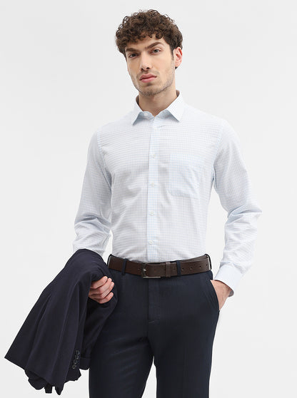 White & Blue Checked Regular Fit Formal Shirt | JadeBlue