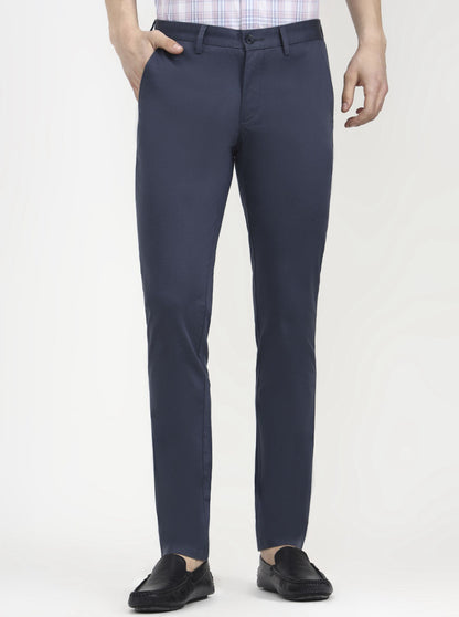 Navy Blue Solid Uno Fit Casual Trouser | JadeBlue