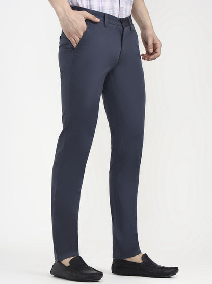 Navy Blue Solid Uno Fit Casual Trouser | JadeBlue
