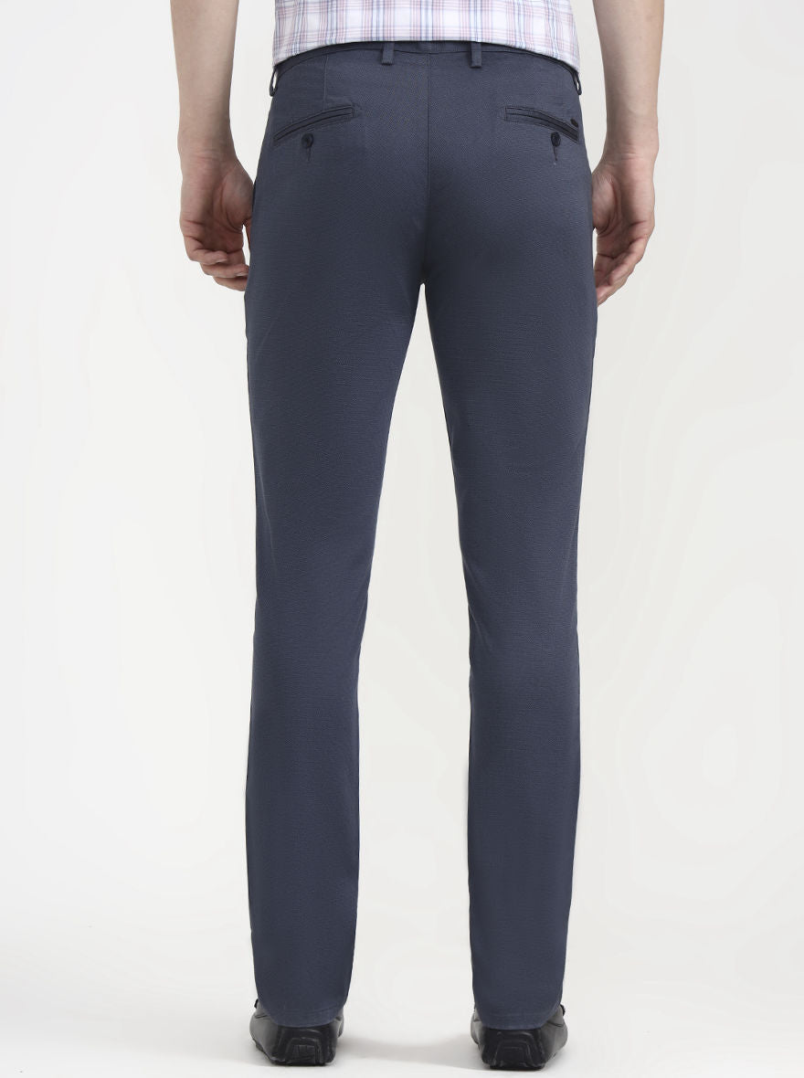 Navy Blue Solid Uno Fit Casual Trouser | JadeBlue
