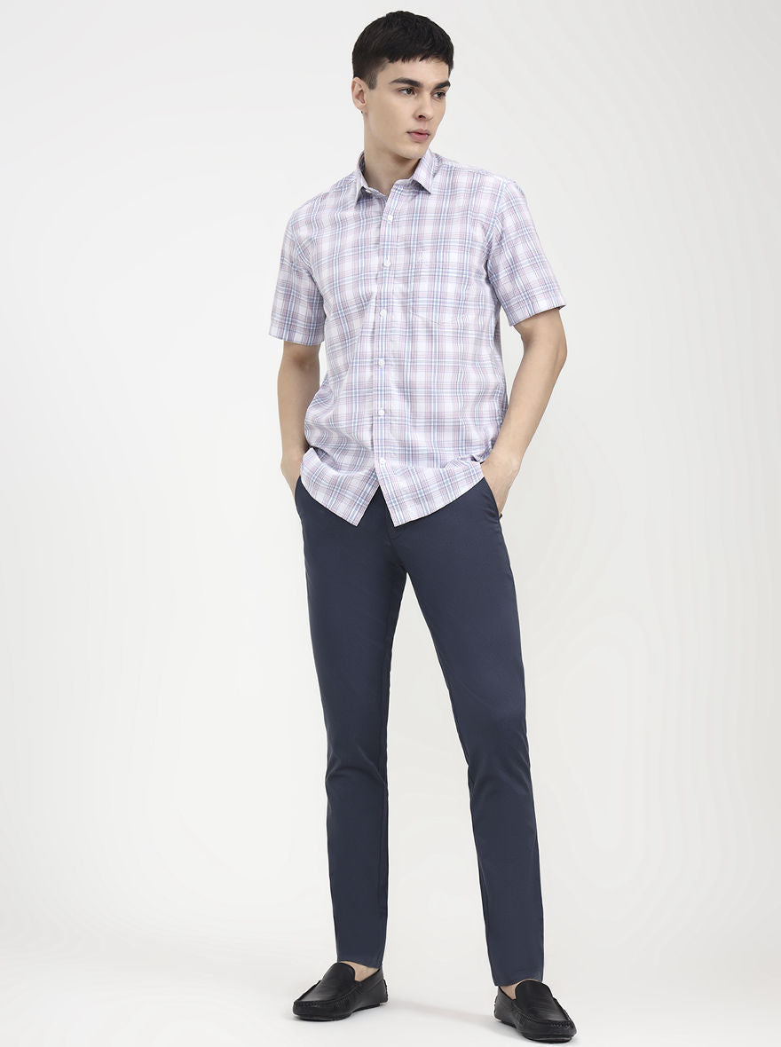 Navy Blue Solid Uno Fit Casual Trouser | JadeBlue