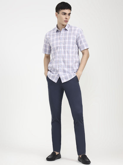 Navy Blue Solid Uno Fit Casual Trouser | JadeBlue