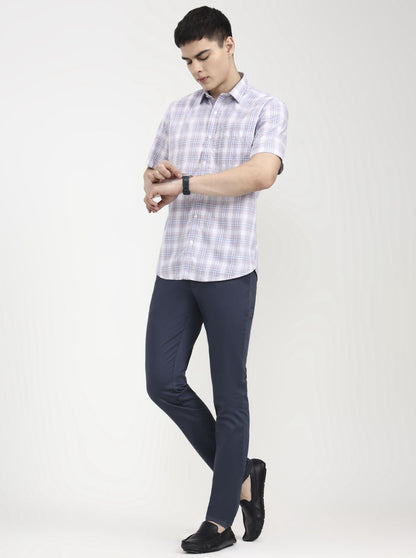 Navy Blue Solid Uno Fit Casual Trouser | JadeBlue