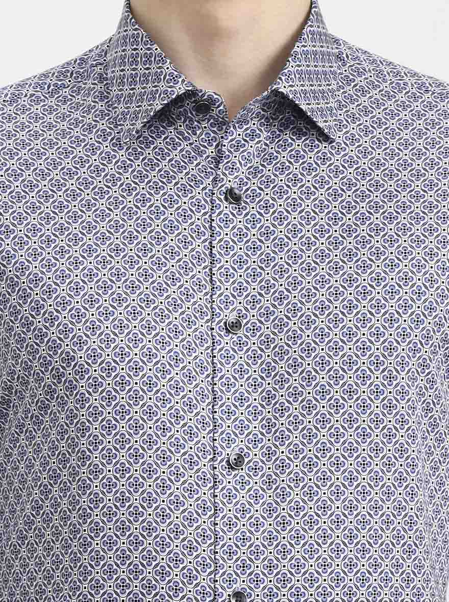 Blue Printed Slim Fit Party Wear Shirt | Wyre