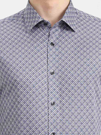 Blue Printed Slim Fit Party Wear Shirt | Wyre