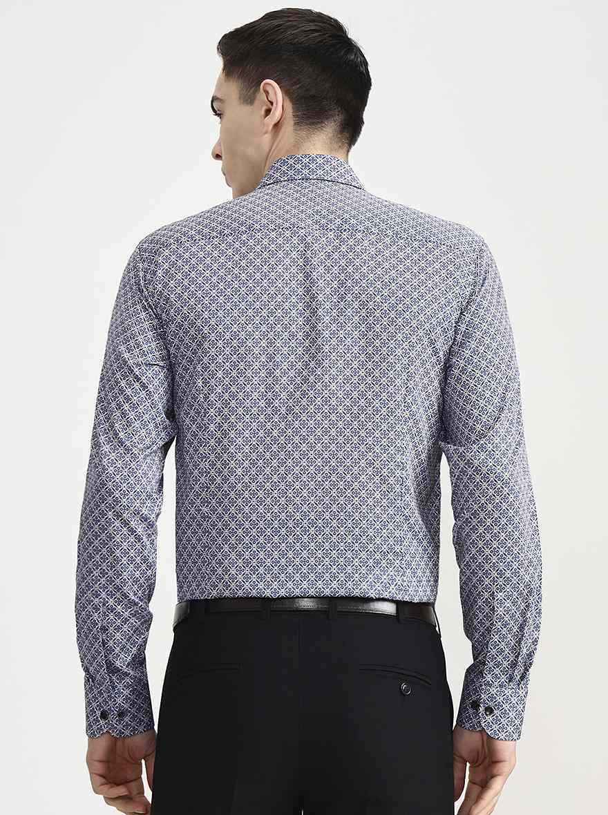 Blue Printed Slim Fit Party Wear Shirt | Wyre