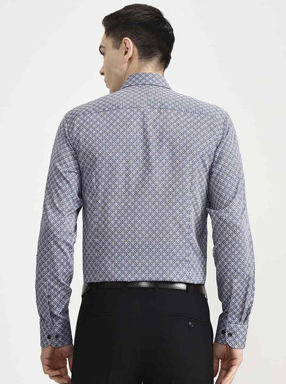 Blue Printed Slim Fit Party Wear Shirt | Wyre
