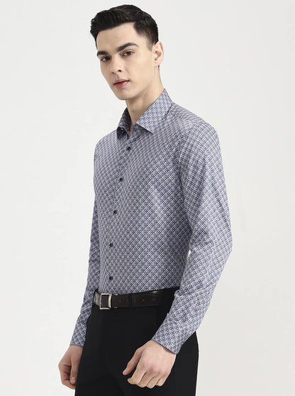 Blue Printed Slim Fit Party Wear Shirt | Wyre