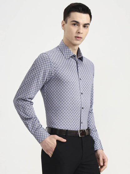 Blue Printed Slim Fit Party Wear Shirt | Wyre