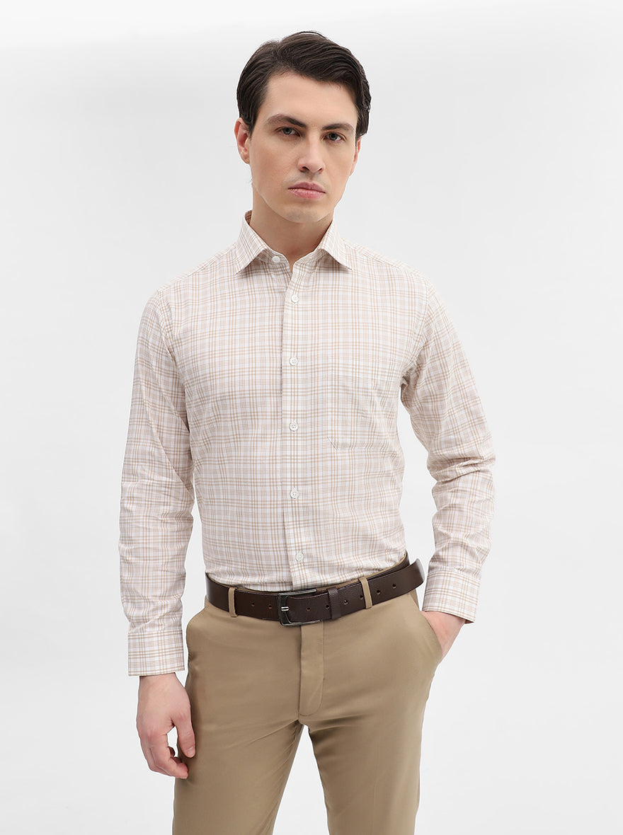 Fawn Checked Slim Fit Formal Shirt | Metal