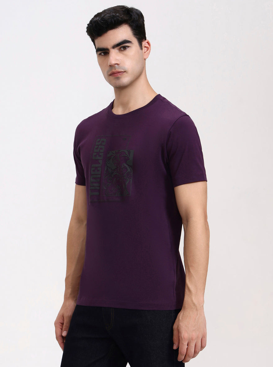 Wine Printed Slim Fit T-Shirt | Greenfibre