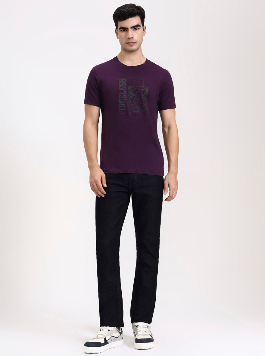 Wine Printed Slim Fit T-Shirt | Greenfibre