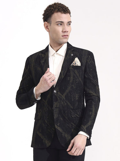 Black Printed Regular Fit Blazer | Wyre