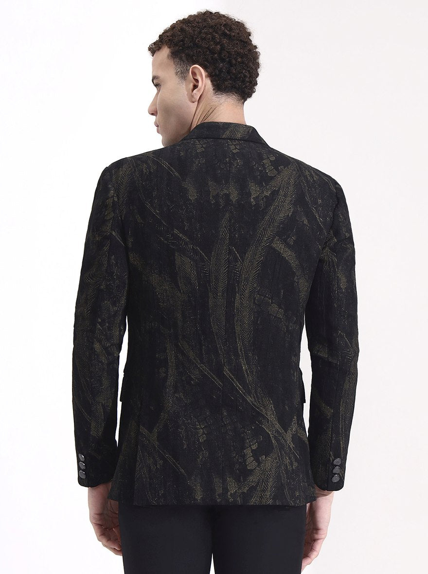 Black Printed Regular Fit Blazer | Wyre