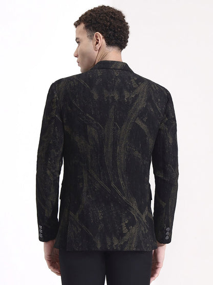 Black Printed Regular Fit Blazer | Wyre