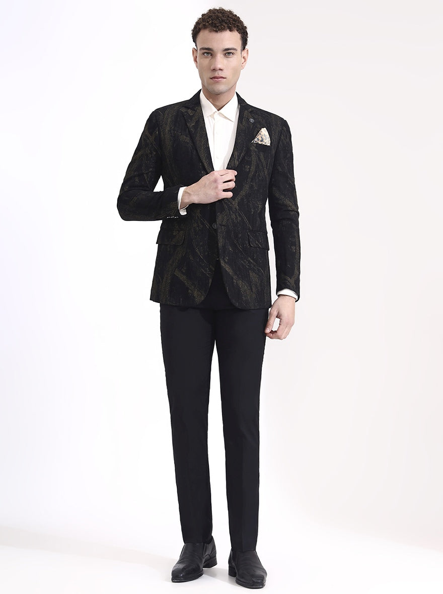 Black Printed Regular Fit Blazer | Wyre