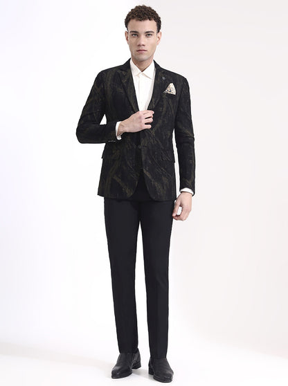 Black Printed Regular Fit Blazer | Wyre