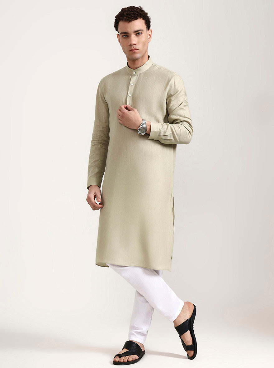 Light Olive Solid Modi Kurta | JadeBlue