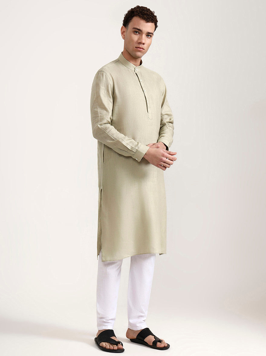 Light Olive Solid Modi Kurta | JadeBlue